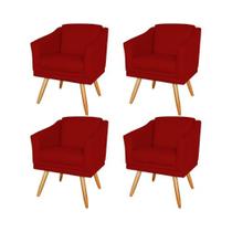 Kit 4 Poltronas Decorativas San Diego Sala de Estar Tecido Veludo Vermelho Kimi Decor