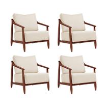 Kit 4 Poltronas Decorativas Vita Estofada Linho Off White - Imbuia