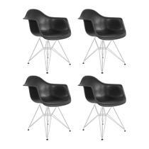 Kit 4 Poltronas Eames Eiffel Preta com Braço Daw Ferro Branco Kit 4 Poltronas Eames Eiffel Preta com Braço Daw Ferro Branco