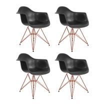 Kit 4 Poltronas Eiffel Eames Pretas com Braço Daw em Ferro Cobre