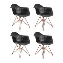 Kit 4 Poltronas Eiffel Eames Pretas Com Braço Daw Em Ferro Cobre - Cor: Preto Kit 4 Poltronas Eiffel Eames Pretas Com Braço Daw Em Ferro Cobre - Cor: Preto