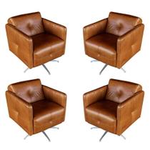 Kit 4 Poltronas Giratória para Sala de Estar Astana Couro Marrom G40 - Gran Belo