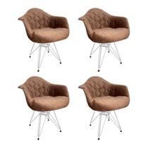 Kit 4 Poltronas Jantar Eames Eiffel Estofadas Caramelo Base Ferro Branco Kit 4 Poltronas Jantar Eames Eiffel Estofadas Caramelo Base Ferro Branco