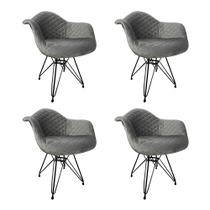 Kit 4 Poltronas Jantar Eames Eiffel Estofadas Cinza Base Ferro Preto