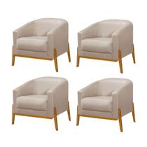 Kit 4 Poltronas Living Base em Madeira Maciça Flórida Linho Bege