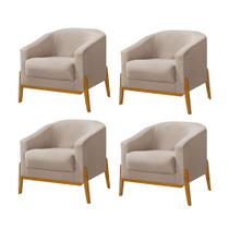 Kit 4 Poltronas Living Base em Madeira Maciça Flórida Veludo Bege Kit 4 Poltronas Living Base em Madeira Maciça Flórida Veludo Bege