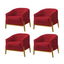 Kit 4 Poltronas Living Base em Madeira Maciça Flórida Veludo Vermelho Kit 4 Poltronas Living Base em Madeira Maciça Flórida Veludo Vermelho