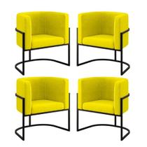 Kit 4 Poltronas Lua Sala Decorativa Base de Ferro Amarelo Suede Balaqui Decor Kit 4 Poltronas Lua Sala Decorativa Base de Ferro Amarelo Suede Balaqui Decor