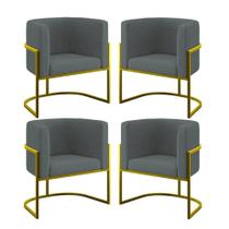 Kit 4 Poltronas Lua Sala Decorativa Base de Ferro Gold Suede Cinza Balaqui Decor Kit 4 Poltronas Lua Sala Decorativa Base de Ferro Gold Suede Cinza Balaqui Decor