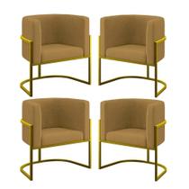 Kit 4 Poltronas Lua Sala Decorativa Base de Ferro Gold Suede Marrom Capuccino Balaqui Decor Kit 4 Poltronas Lua Sala Decorativa Base de Ferro Gold Suede Marrom Capuccino Balaqui Decor