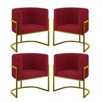 Kit 4 Poltronas Lua Sala Decorativa Base de Ferro Suede Marsala Balaqui Decor