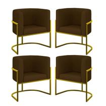 Kit 4 Poltronas Lua Sala Decorativa material sintético Marrom Balaqui Decor