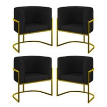 Kit 4 Poltronas Lua Sala Decorativa material sintético Preto Base Ferro Gold Balaqui Decor Kit 4 Poltronas Lua Sala Decorativa material sintético Preto Base Ferro Gold Balaqui Decor