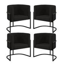 Kit 4 Poltronas Lua Sala Decorativa Suede Preto Balaqui Decor