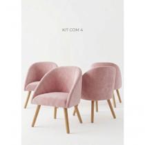 Kit 4 Poltronas Luna Decorativa Suede Pés Palito Madeira Rosa para Quarto e Sala Gat Magazine