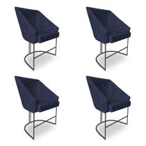 Kit 4 Poltronas Luxo Alana Suede Base Ferro Preto - Pallazio