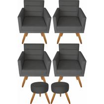 Kit 4 Poltronas Luxo Decorativas Nina E 2 Puffs Cinza
