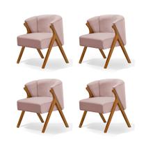 Kit 4 Poltronas Luxo Moderna Luna Pés em Madeira Maciça Veludo Rosê