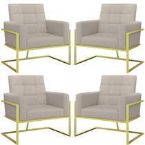Kit 4 Poltronas material sintético base Dourada para Clínica Decorativa sala de Espera Kit 4 Poltronas material sintético base Dourada para Clínica Decorativa sala de Espera