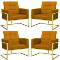 Kit 4 Poltronas material sintético base Dourada para Clínica Decorativa sala de Espera Kit 4 Poltronas material sintético base Dourada para Clínica Decorativa sala de Espera