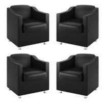 Kit 4 Poltronas material sintético Preto Consultorio Recepção