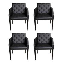 Kit 4 Poltronas Nina Costura Capitonê - Preto - Cor: Preto