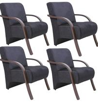 Kit 4 Poltronas Para Sala de Espera Recepção Em Suede Com Braços de Madeira Decorativa Confortável Até 120 kg - PSM