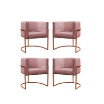 Kit 4 Poltronas Reforçada Decorativa Sala Carla Base Ferro Bronze Suede Rose