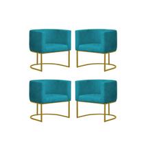 Kit 4 Poltronas Reforçada Decorativa Sala Estar Jantar Gabriela Base Ferro Dourado Suede