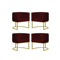 Kit 4 Poltronas Reforçada Decorativa Sala Estar Jantar Gabriela Base Ferro Dourado Suede