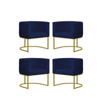 Kit 4 Poltronas Reforçada Decorativa Sala Estar Jantar Gabriela Base Ferro Dourado Suede