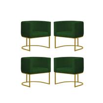 Kit 4 Poltronas Reforçada Decorativa Sala Estar Jantar Gabriela Base Ferro Dourado Suede Verde