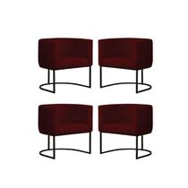 Kit 4 Poltronas Reforçada Decorativa Sala Estar Jantar Gabriela Base Ferro Preto Suede Cinza