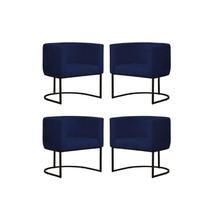 Kit 4 Poltronas Reforçada Decorativa Sala Gabriela Base Ferro Preta Suede