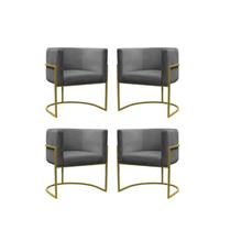 Kit 4 Poltronas Reforçadas Decorativa Sala Carla Base Ferro Dourada Suede