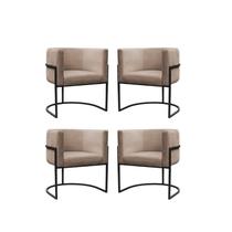 Kit 4 Poltronas Reforçadas Decorativa Sala Carla Base Ferro Preta Suede