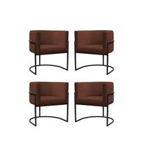 Kit 4 Poltronas Reforçadas Decorativa Sala Carla Base Ferro Preta Suede