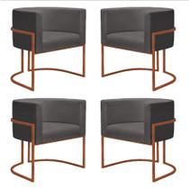 Kit 4 Poltronas Reforçadas Decorativa Sala Nayara Base Ferro Bronze Suede Cinza