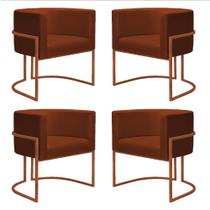 Kit 4 Poltronas Reforçadas Decorativa Sala Nayara Base Ferro Bronze Suede Cinza