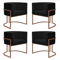 Kit 4 Poltronas Reforçadas Decorativa Sala Nayara Base Ferro Bronze Suede