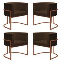 Kit 4 Poltronas Reforçadas Decorativa Sala Nayara Base Ferro Bronze Suede