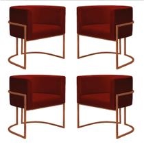 Kit 4 Poltronas Reforçadas Decorativa Sala Nayara Base Ferro Bronze Suede