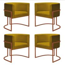 Kit 4 Poltronas Reforçadas Decorativa Sala Nayara Base Ferro Bronze Suede