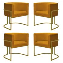 Kit 4 Poltronas Reforçadas Decorativa Sala Nayara Base Ferro Dourada Suede Mostarda Kit 4 Poltronas Reforçadas Decorativa Sala Nayara Base Ferro Dourada Suede Mostarda