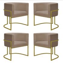 Kit 4 Poltronas Reforçadas Decorativa Sala Nayara Base Ferro Dourado Suede