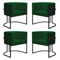 Kit 4 Poltronas Reforçadas Decorativa Sala Nayara Base Ferro Preto Suede