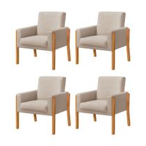 Kit 4 Poltronas Sala de Espera Pés em Madeira Santorini Veludo Bege Kit 4 Poltronas Sala de Espera Pés em Madeira Santorini Veludo Bege