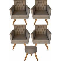 Kit 4 Poltronas Sala Larah Capitonê E Puff Suede Capuccino Kit 4 Poltronas Sala Larah Capitonê E Puff Suede Capuccino