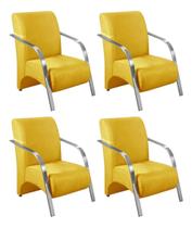 Kit 4 Poltronas Sevilha Cadeira Braço Alumínio Conjunto Sala Recepção