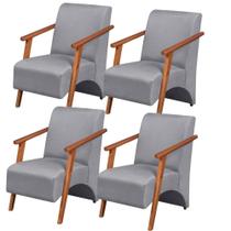 Kit 4 Poltronas Venus 1 Lugar Braço Madeira Maciça Tecido Suede Unidecor Cinza Kit 4 Poltronas Venus 1 Lugar Braço Madeira Maciça Tecido Suede Unidecor Cinza